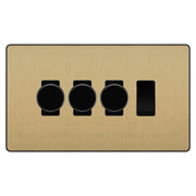 BG Evolve Satin Brass 4 Gang Light Switch 3x Trailing Edge LED Dimmer 1x 2 Way Custom Switch by British General (Evolve-SB-CUSTOM-4GANG-3x-DIMMER-1x-2WAY)
