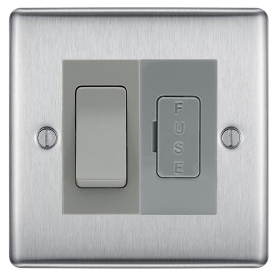 BG Nexus Metal Brushed Steel 20A Double Pole Switch & 13A Fused Spur Plate | Grey Insert