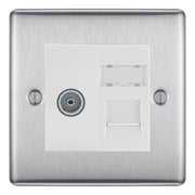 BG Nexus Brushed Steel TV Aerial & RJ45 CAT6 Data Socket - White Insert