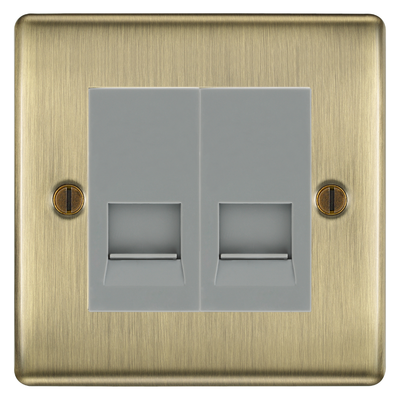 BG Nexus Antique Brass Double Master Telephone Socket, Screw Terminal - Grey Insert by British General (BG-NABBTMS2G)