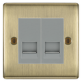 BG Nexus Antique Brass Double Master Telephone Socket, Screw Terminal - Grey Insert
