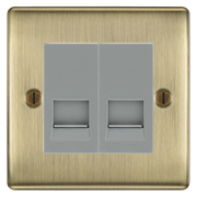 BG Nexus Antique Brass Double Master Telephone Socket, Screw Terminal - Grey Insert by British General (BG-NABBTMS2G)