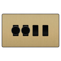 BG Evolve Satin Brass 4 Gang Switch 2x Trailing Edge LED Dimmer 2x Intermediate Custom Grid Switch
