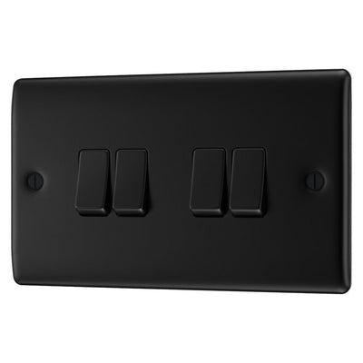 BG Nexus Matt Black 20A 16AX 2 Way Quadruple Light Switch NFB44 with 25mm Steel Back Box