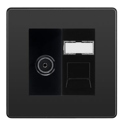BG Evolve Black Chrome TV Aerial & RJ45 CAT6 Data Socket - Black Insert
