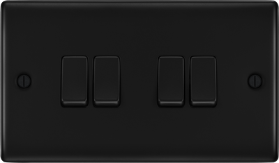 BG NFB44 Nexus Metal Matt Black 4 Gang 20A 16AX 2 Way Plate Switch
