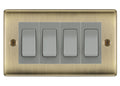 BG Nexus Antique Brass 4 Gang 20AX 2-Way Switch Custom Grid - Grey Insert