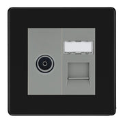 BG Screwless matt black TV Aerial & RJ45 CAT6 Data Socket - Grey Insert by British General