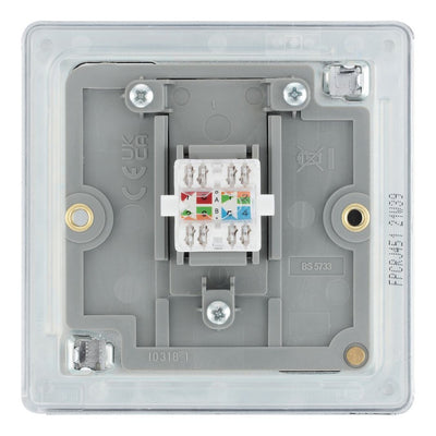 BG Screwless Polished Chrome RJ45 Single Data Outlet FPCRJ451 with 35mm Steel Back Box