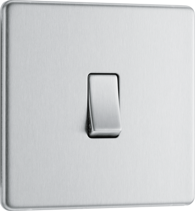 BG Electrical FBS13 Nexus Screwless Flat-Plate Single Intermediate Light Switch Brushed Steel 10A by British General (BG-FBS13-Shopify-SA_1)