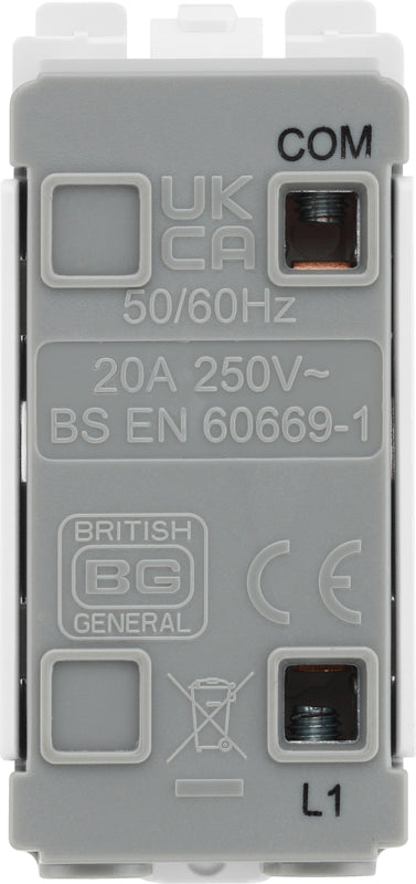 BG RPCDW14 Evolve Grid White 20A 20AX 1 Way 1 Pole PRESS Retractive Switch Module by British General (BG-RPCDW14)