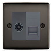 BG Nexus Black Nickel TV Aerial & BT Telephone Outlet Plate — Screened + IDC - Grey