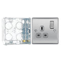 BG Nexus Metal Brushed Steel 13A Single Switched Socket NBS21G with 35mm Steel Back Box
