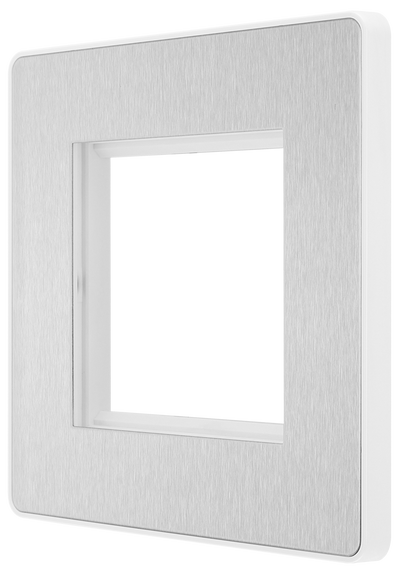BG PCDBSEMS2W Brushed Steel Evolve 2 Euro Module Front Plate - White Insert
