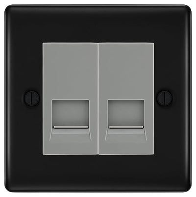 BG Nexus Matt Black Double RJ11 Telephone Socket NFBRJ112 - Grey Insert by British General (BG-NFBRJ112G)