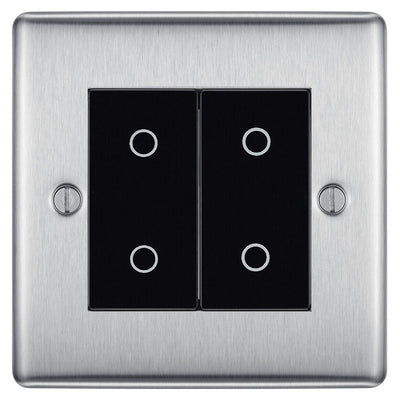 BG Nexus Brushed Steel Double Secondary Touch Dimmer Switch Black Inserts NBSTDS2B by British General (BG-EMTDSB+NBSEMS2)