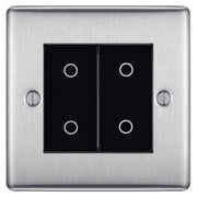 BG Nexus Brushed Steel Double Secondary Touch Dimmer Switch Black Inserts NBSTDS2B by British General (BG-EMTDSB+NBSEMS2)