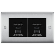 BG Brushed Steel 4G Faceplate with 45W USB A+C Charger Modules – Black Insert by British General (BG-NBSEMR4+EMUSBAC45B)