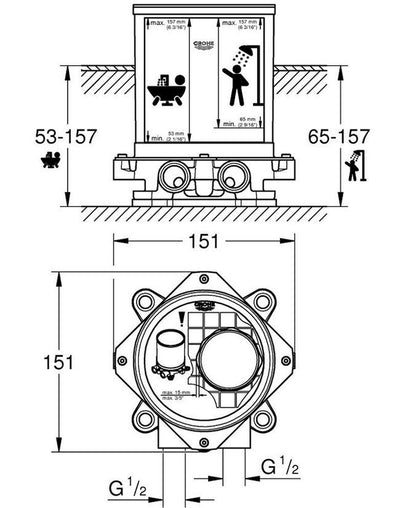 GROHE Rough-In Set 1/2" Concealed Body Floor-Stand
