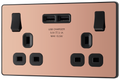 BG Evolve PCDCP22U3B Polished Copper 2 Gang 13A 2x USB-A 3.1A Switched Socket Outlet - Black Insert