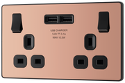 BG Evolve PCDCP22U3B Polished Copper 2 Gang 13A 2x USB-A 3.1A Switched Socket Outlet - Black Insert by British General (BG-PCDCP22U3B-Shopify-SA_1)