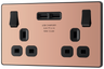 BG Evolve PCDCP22U3B Polished Copper 2 Gang 13A 2x USB-A 3.1A Switched Socket Outlet - Black Insert by British General (BG-PCDCP22U3B-Shopify-SA_1)