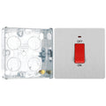 BG Evolve Brushed Steel 1 Gang Single Plate 45A 2 Pole Neon Cooker Switch PCDBS74W with 25mm Steel Back Box
