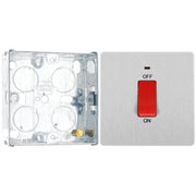 BG Evolve Brushed Steel 1 Gang Single Plate 45A 2 Pole Neon Cooker Switch PCDBS74W with 25mm Steel Back Box