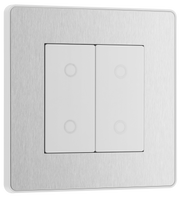 BG PCDBSTDS2W Brushed Steel Evolve 2 Gang 200W Trailing Edge Secondary Touch Dimmer - White Insert CODE: PCDBSTDS2W Write a review... by British General (BG-PCDBSTDS2W-Shopify-SA_1)
