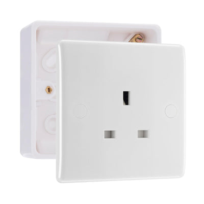 BG Nexus 13A Single Unswitched Power Socket White & 32mm Pattress Back Box by British General (BG-823+891)