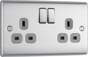 BG NBS22G Nexus Metal Brushed Steel 2 Gang 13A Switched Socket - Grey Insert by British General (BG-NBS22G-Shopify-SA_1)