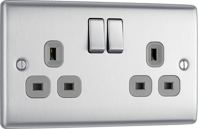 BG NBS22G Nexus Metal Brushed Steel 2 Gang 13A Switched Socket - Grey Insert by British General (BG-NBS22G-Shopify-SA_1)