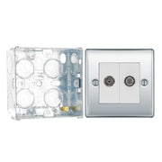 BG Nexus Polished Chrome 2 Gang 1x Co-Axial 1x Satellite Socket NPC65 with 35mm Steel Back Box