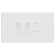 BG White 3 Gang Light Switch 1x Trailing Edge LED Dimmer 2x 2 Way Custom Switch by British General (BG-NEXUS-WM-3G-CUSTOM-1xDIMMER-2x 2WAY)
