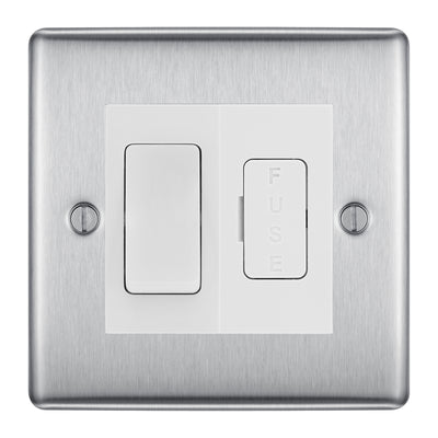BG Nexus Brushed Steel 2 Way Light Switch & 13A Fused Spur Plate | White Insert