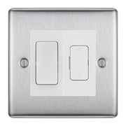 BG Nexus Brushed Steel 2 Way Light Switch & 13A Fused Spur Plate | White Insert