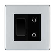 BG Polished Chrome Screwless 2 Gang Custom Switch 1x 2 Way Switch 1x Master Touch Dimmer Black Inserts by British General (BG-SL-PC-2G-1x-2WAY-SWITCH-1x-MTD-BI)