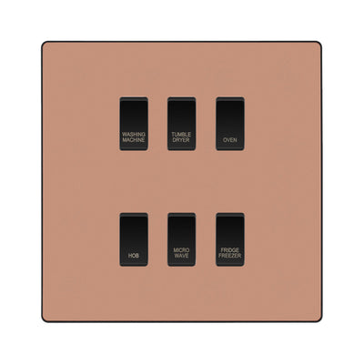 BG Evolve Polished Copper Custom Appliance Grid Switch 6 Gang Screwless