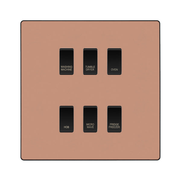 BG Evolve Polished Copper Custom Appliance Grid Switch 6 Gang Screwless