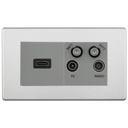 BG Screwless Brushed Steel 4G Faceplate with HDMI + TV/FM/SAT Module - Grey by British General (BG-FBSEMR4-HDMI-TVFM2G)