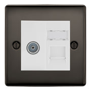 BG Nexus Black Nickel TV Aerial & RJ45 CAT6 Data Socket - White Insert