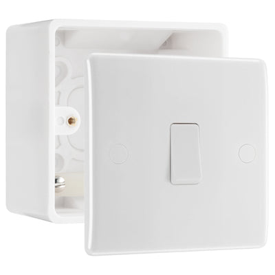 BG Nexus 1 Gang 20A 2 Pole Switch White & 50mm Pattress Back Box by British General (BG-830+877)