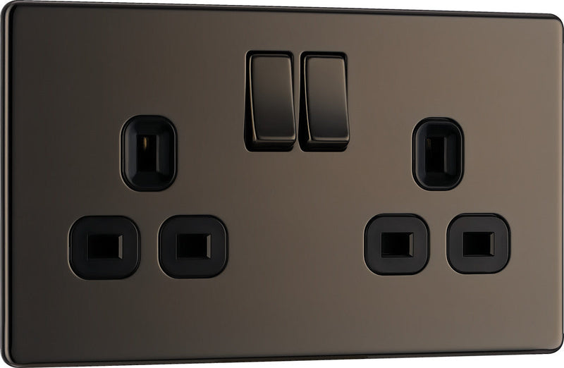 BG FBN22B Nexus Screwless Flat-Plate Double Switched Plug Socket 13A