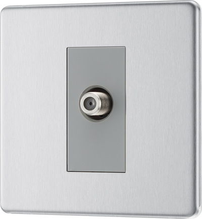 BG FBS64 Flatplate Screwless Satellite Socket, 1 Gang Brushed Steel Grey Insert