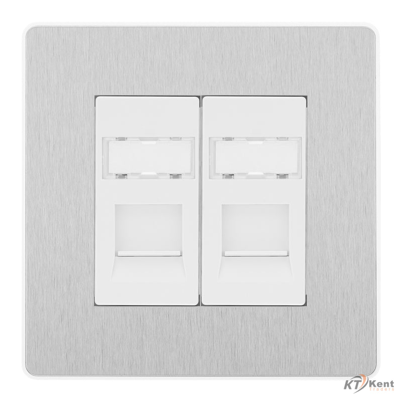 BG Evolve Brushed Steel 2 Gang RJ45 Data Socket PCDBSRJ452W White Inserts