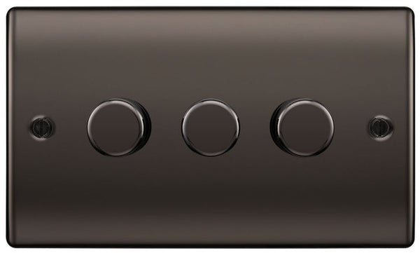 BG NBN83P Nexus Metal 3 Gang, 2 Way, 400W Dimmer Switches - Black Nickel