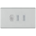 BG Screwless Brushed Steel 3 Gang Light Switch Grid – 1x Trailing-Edge LED Dimmer, 1x Intermediate, 1x 2-Way Switch