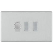 BG Screwless Brushed Steel 3 Gang Light Switch Grid – 1x Trailing-Edge LED Dimmer, 1x Intermediate, 1x 2-Way Switch by British General (BG-SCRL-BS-3G-1x-Dimmer-1x-INT-1x-2Way)
