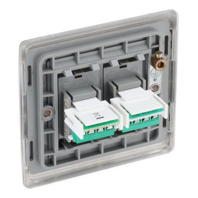 BG Nexus Brushed Steel Double RJ11 Data Outlet with Surface Pattress Back Box