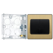 BG Evolve Satin Brass 2G Wide Rocker Light Switch PCDSB42WB with 25mm Steel Back Box